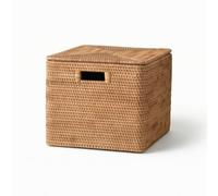 Storage Basket Woven Box Organizer Bin Container With Lid Classic Rattan With Stable Structure And Storage Suitable for books accessories linens media storage home organization, 39 36 25cm