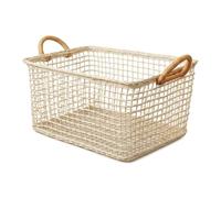 Storage Basket Woven Rattan Bin Organizer Tray With Handles Rectangular Hollow Grid Weave Open Aesthetic Sturdy Decorative Presence Suitable for, Large 44 34 30CM