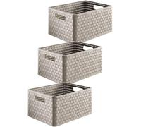 Rotho Country Set of 3 Storage Baskets 18 Litre, Plastic (PP) BPA-free, Cappuccino, 3 x A4/18 Litre (36.8 x 27.8 x 19.1 cm)