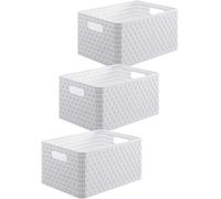 Storage Baskets 18 Litre Rotho Country Set Of 3Plastic Storage Box Rattan- White