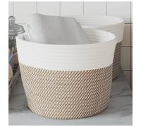 Storage baskets 2pc Brown White Ø24x18cm Cotton Blend Foldable Rope Handles Home