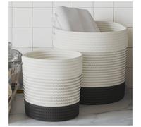 Storage Baskets 2pc White & Black Cotton Rope Foldable 28cm & 20cm Decor Handles