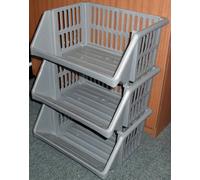 STORAGE BASKETS - 3 TIER - OPEN FRONTED - SILVER COLOUR - 52CM x 38CM x 29CM
