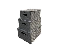 Arpan Set of 3 Grey Nylon Hand Woven Storage Baskets Boxes