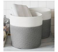 Storage Baskets Grey White 28x28cm Cotton Blend Foldable Toy & Plant Organizers