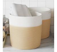 Storage Baskets, Pack of 2, Beige and White Cotton, Diameter 28 x 28 cm, Versatile Organiser Baskets for Toys, Laundry, Cosmetics and Decoration in the Bedroom, Living Room