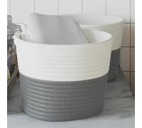 Storage Baskets, Pack of 2, Grey White Cotton, Diameter 24 x 18 cm, Foldable with Handles, Versatile Basket for Kitchen, Living Room, Bedroom, Decorative Organiser Container