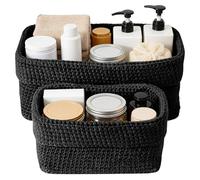 Storage Baskets, Pack of 2, Stackable Storage Baskets, Braided Cotton Rope, Woven Bathroom Baskets for Towels, Cosmetics, Toys, Jewellery, Small Items (Black)