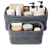 Storage Baskets, Pack of 2, Stackable Storage Baskets, Braided Cotton Rope, Woven Bathroom Baskets for Towels, Cosmetics, Toys, Jewellery, Small Items (Grey)
