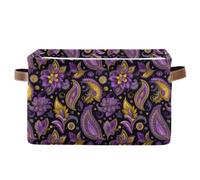 storage baskets Paisley Yellow Gold Flower Foldable and waterproof cloth baskets with sturdy handle tub Decorative set of 2 for towel canastas para organizar