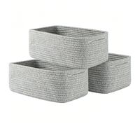 Storage Baskets, Set of 3, Cotton Rope Storage Basket, Cotton Basket Foldable with Handles, for Storage for Baby Toys, Children's Room, Bathroom (Light Grey Flowers)