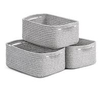 Storage Baskets, Small Shelf Baskets for Organizing, Baby Toy Storage for Gifting, Woven Rope Basket for Nursery Organization 3 Pack, White & Gray, 28 x 18 x 11 cm