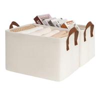 Storage Baskets, Storage Boxes for Shelves, Closet Organizers, Baskets for Shelves, Large Foldable Wardrobe Fabric Boxes, 43 x 28 x 25 cm, Beige, 2-Pack