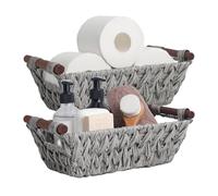 Wicker Storage Baskets for Shelves, Pack of 2 Storage Baskets Wicker Handwoven Storage Baskets with Handles Waterproof Storage Wicker Baskets Organising Small Baskets for Storage (Grey)