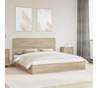 Storage Bed 180x200cm Sonoma Oak Engineered Wood Slatted Frame Drawer With HB