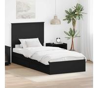 Storage Bed Black Engineered Wood 100x200 cm Slatted Frame Modern with 2 Drawers