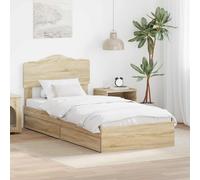 Storage Bed Frame 90x200 cm Sonoma Oak Engineered Wood with Under-Drawer Modern