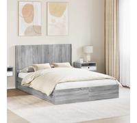 Storage Bed Frame Grey Sonoma King 160x200cm Engineered Wood & Large Headboard