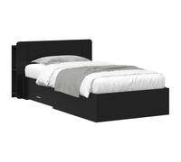 Storage Bed Frame Single 75x190 cm Black Engineered Wood Headboard Cabinet Plus