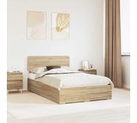 Storage Bed Frame Sonoma Oak 135x190cm Engineered Wood 2 Drawers Minimal Slatted