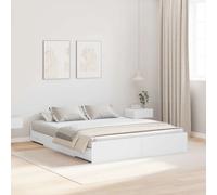 Storage Bed Frame White Engineered Wood 150x200cm Queen with 4 Drawers Low 28cm