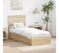 Storage Bed Single Sonoma Oak 75x190cm Engineered Wood Slatted Drawer incl Head