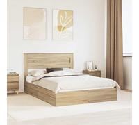 Storage Bed Sonoma Oak 140x190cm Engineered Wood Slatted Frame Drawer with Head [EEK: A]
