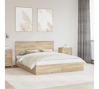 Storage bed Sonoma oak 160x200cm Engineered wood slatted frame drawer incl.head