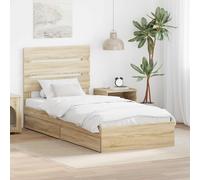 Storage Bed Sonoma Oak 75x190 cm Engineered Wood Slatted Frame Headboard Drawers