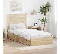 Storage Bed Sonoma Oak 75x190cm Engineered Wood Slatted Frame Drawers SpaceSaver