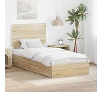 Storage bed Sonoma oak 90x200 cm Engineered wood with under-bed drawer easy fit