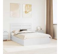 Storage Bed White 140x200 cm Engineered Wood Slatted Frame Headboard Drawer 2pax