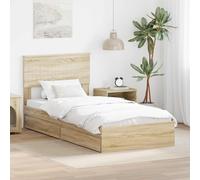 Storage Bed White Sonoma Oak Effect Engineered Wood Super King 90x200cm 4-Drawer [EEK: D]
