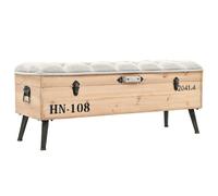 Storage Bench 110cm Rustic Firwood Fabric Upholstered Trunk Style Steel Legs Pad