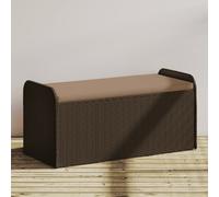 Storage Bench Brown PE Rattan & Powdercoated Steel 115x51x52cm with Seat Cushion