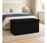 Storage Bench Foldable Button Tufted 80 L 77 x 38 x 38 cm Black Linen
