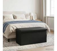 Storage Bench Foldable Button Tufted Padded Lid 77 x 38 x 38 cm Black PVC