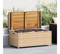Storage bench Mix beige 100x50x52 cm PE rattan & acacia wood, water-resistant,UV