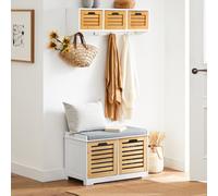 Sobuy Fsr23-Ii-Nw, Storage Bench Shoe Bench Shoe Cabinet With Seat Cushion And 2 Doors,wood Effect,w71Xd35Xh43