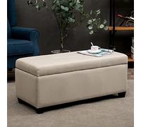 Storage Bench, Tufted Linen Lift Top Ottoman, Fabric Footrest Stool, Coffee Table for Living Room and Bedroom