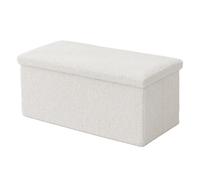 Relaxdays folding storage bench, teddy fabric, upholstered, hallway, bedroom, HWD: 38x76x38 cm, white