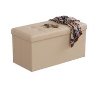 Relaxdays folding storage bench, faux leather, padded, hallway, bedroom, HxWxD: 38 x 76 x 38 cm, beige