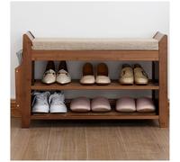 Storage Bench with Padded Seat, Industrial Shoe Bench, Space Saving, Load Capacity 100 kg, for Bedroom, Living Room : 60/80/100CMx30CMx50CM, Rustic Brown, Shoe Racks Storage Shelf