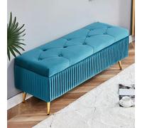 Storage benches Luxurious Velvet Storage Bench with Gold Metal Legs Elegant Tufted Ottoman with Hidden Storage for Living Room or Bedroom Stylish Bench,Blue a-100x40x45cm