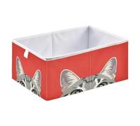 Storage Bin Foldable Organizer Basket for Organization Shelf Basket for Shelves 11.02x11.02x11.02in A Gray Tabby Cat's Head Is Peeking Out From The Bottom Of An Illustration