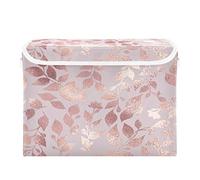 Storage Bins with Lid, Flower Leaves Rose Gold Storage Box Organizer Toys Bedroom Nursery, 16.5"x12.6"x11.8" Large Collapsible Storage Cube for Home Office Closet Shelf