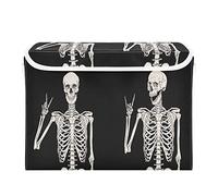 Storage Bins with Lid, Funny Human Skeleton Skull Storage Box Organizer Toys Bedroom Nursery, 16.5"x12.6"x11.8" Large Collapsible Storage Cube for Home Office Closet Shelf