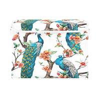 Storage Bins with Lid, Tropical Peacock Bird Flower Tree Storage Box Organizer Toys Bedroom Nursery, 16.5"x12.6"x11.8" Large Collapsible Storage Cube for Home Office Closet Shelf