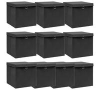 Storage Box 10pc Foldable Black Non-Woven Fabric 32x32x32cm with Lid Value Pack