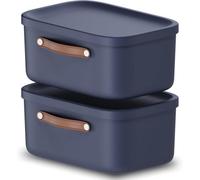 Storage Box 12 L, Rotho Maloja Plastic Storage Bin With Lid - Blue (2 Pack)